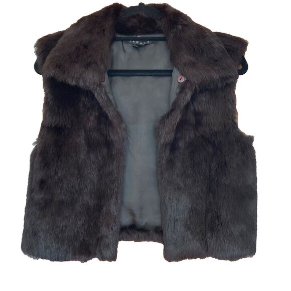 Theory Ethel B Dark Brown Rabbit Animal Fur Vest  size M sleeveless jacket - Picture 1 of 6
